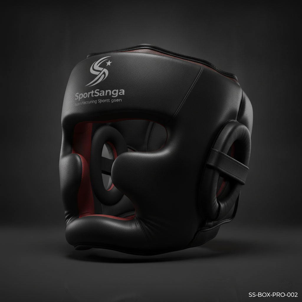 Competition boxing headgear in red leather