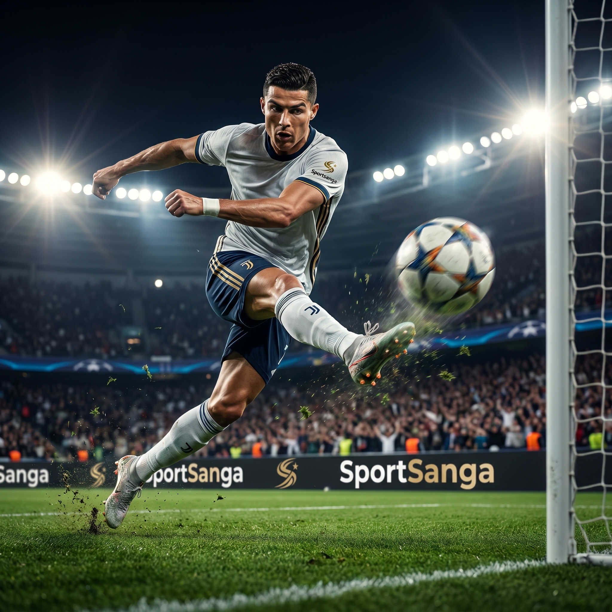 Hand-stitched match football on grass