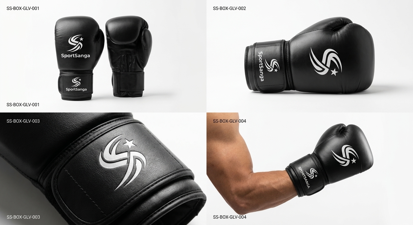 Black premium leather boxing gloves by SportSanga for professional training and sparring.