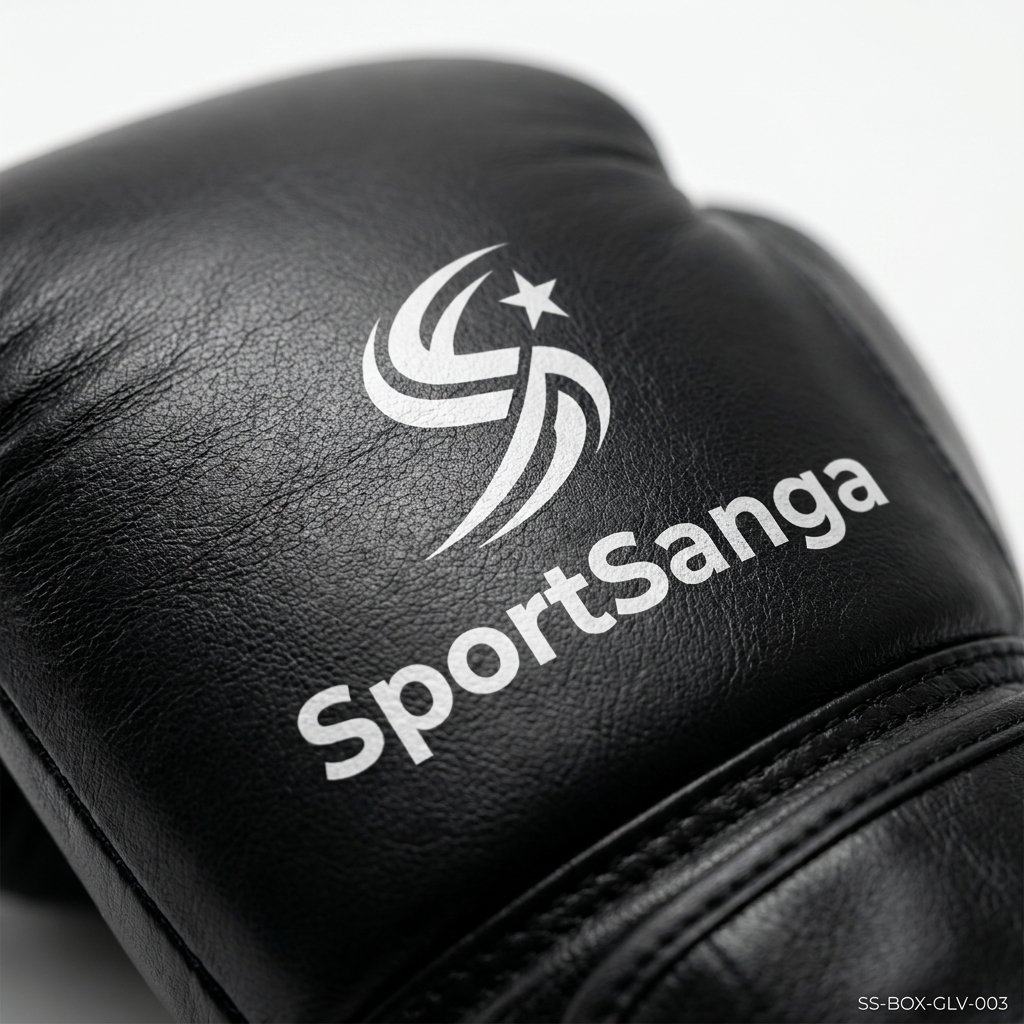 Black premium leather boxing gloves by SportSanga for professional training and sparring.